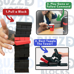 Buzzed Blocks Ultimate Tower shows 46 game blocks and prompts for social play