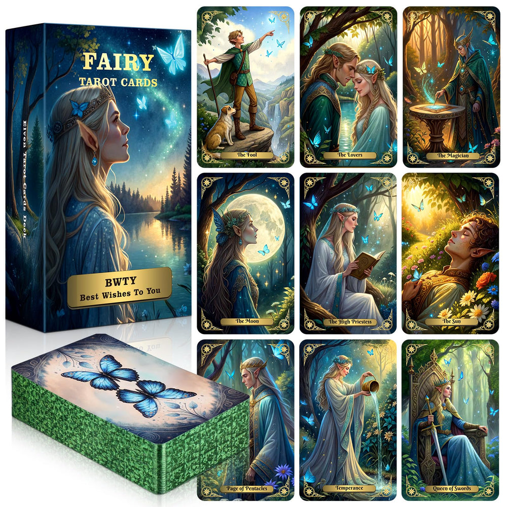 BWTY Fairy Tarot deck front cover features vibrant fairy art for beginner guidance.