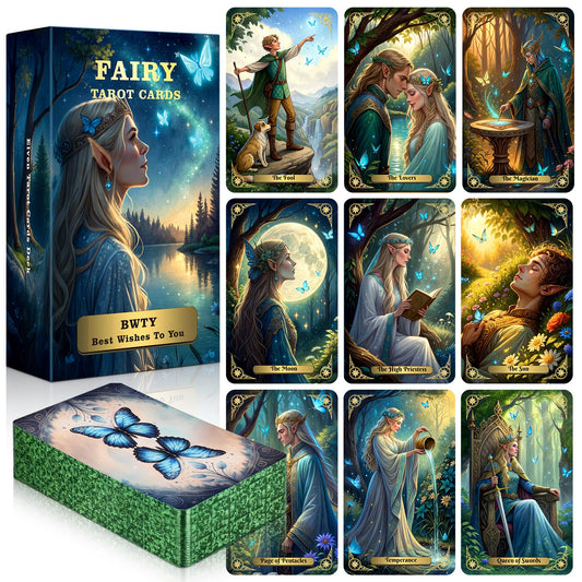 BWTY Fairy Tarot deck front cover features vibrant fairy art for beginner guidance.
