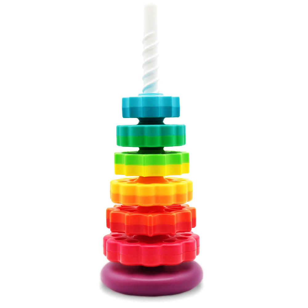 BYFWH Baby Spin Stack Toy rainbow tower spins with colorful disks to boost color recognition.