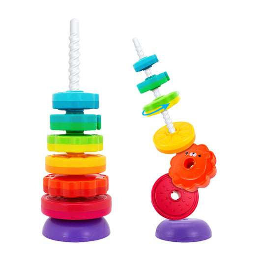 BYFWH rainbow discs spinning stackers spark color exploration and tactile engagement.