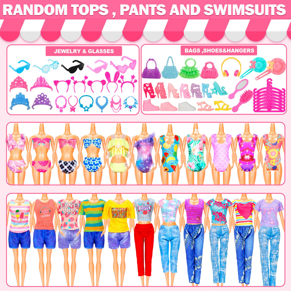 BYMORE 195 pcs doll clothes kit for 11-12 inch dolls complete wardrobe
