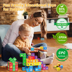 Caferria magnetic blocks click together for sensory and fine motor play.