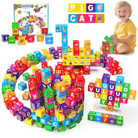 Caferria magnetic blocks for toddlers 1-3 in a learning setup.
