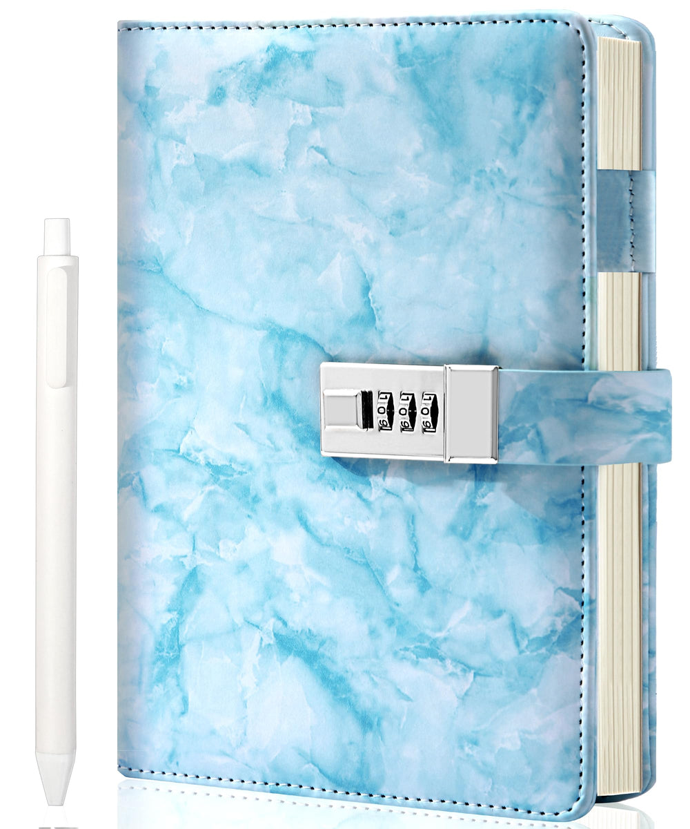 CAGIE Marble Diary blue cover close-up emphasizes private journaling style.