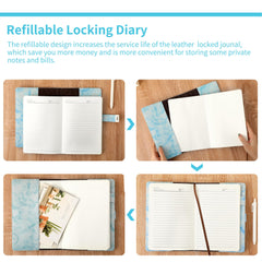 CAGIE Marble Diary held in hand highlights portable A5 size for travel.