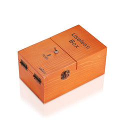 Calary Useless Box brown front view showing compact wooden desk toy for delightful distraction