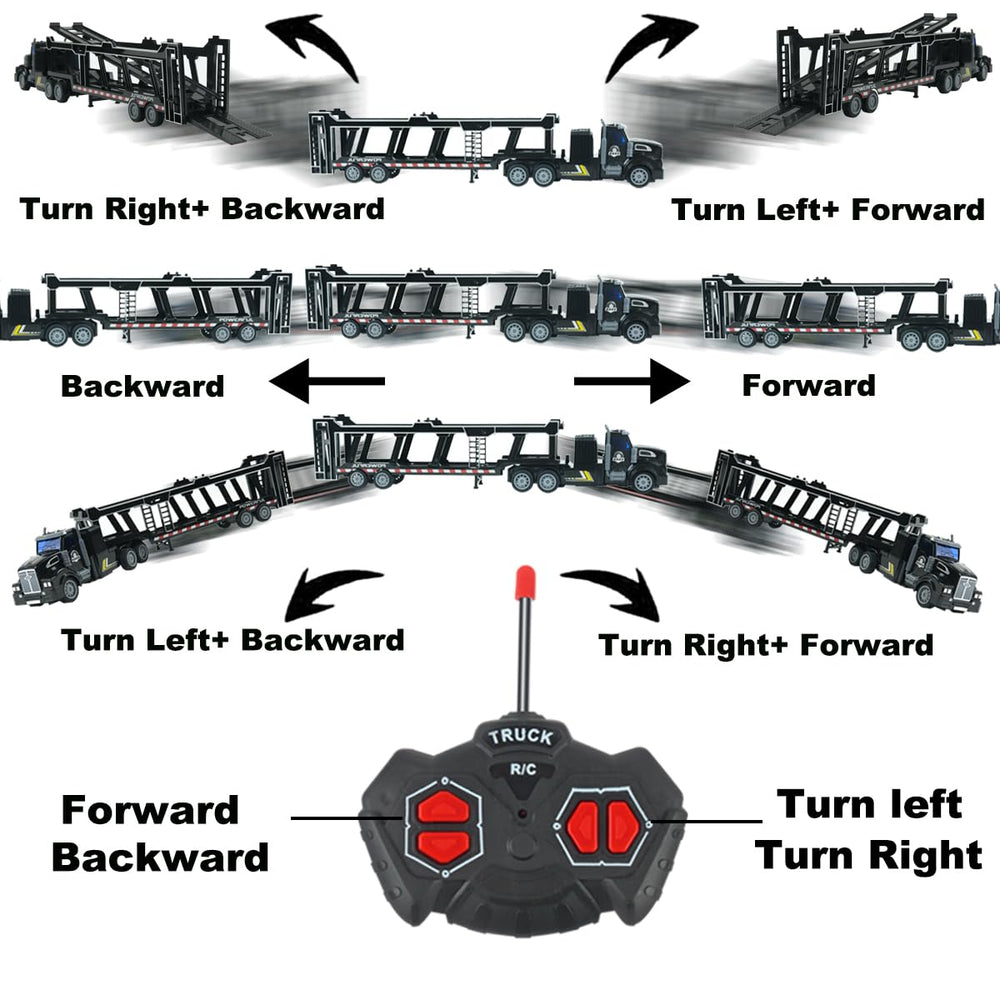 CALEST remote truck car carriers tail demonstrates multi-vehicle simulation for imaginative play.