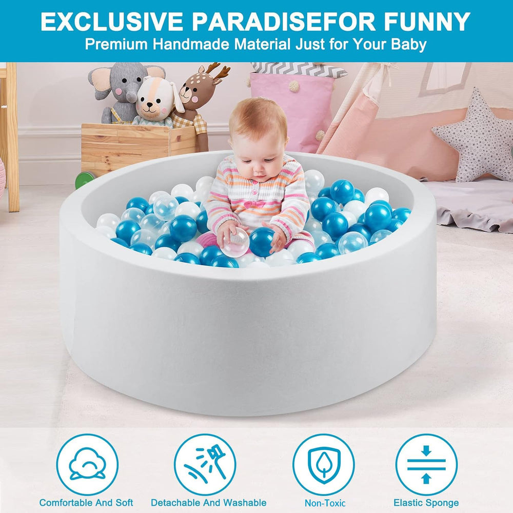 CALEPTONG ball pit dimensions show a compact play area for kids