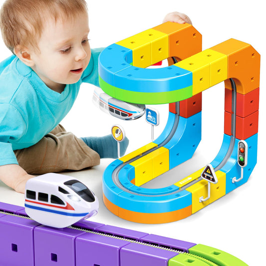 CalfQueen KlickRail electric train set assembly with modular blocks for imaginative play