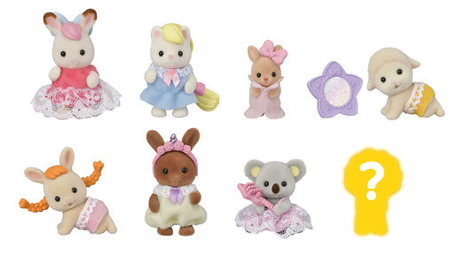 Calico Critters Baby Fun Hair Series blind bag reveals a surprise doll figure for imaginative play.