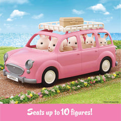 Calico Critters van interior shows flexible seating for ten figures.