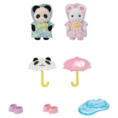 Calico Critters Rainy Day Duo: raincoats with cloud pattern for cute scenes