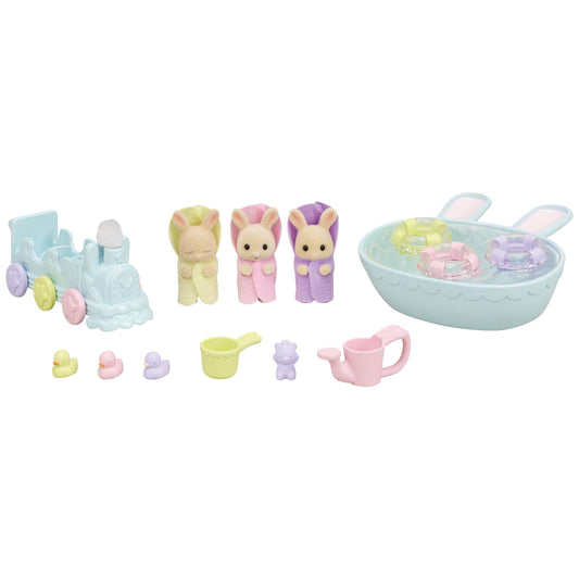 Calico Critters Milk Rabbit triplets bathtime set with three expressions for imaginative play