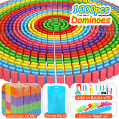Colorful wooden domino tiles stacked neatly for creative setups