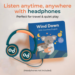 Cali’s Books Wind Down headphone jack illustration for quiet listening