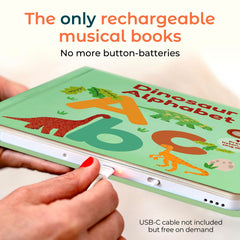 Cali's Books ABC sound buttons page shows interactive play and fine motor practice.
