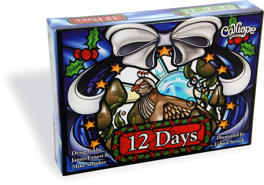 Calliope 12 Days of Christmas card game box front for festive family fun.
