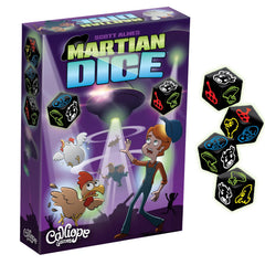 Calliope Martian Dice box with dice, ideal for family game night