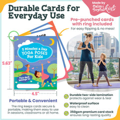 Calm and Joyful Kids Yoga Cards portable ring for travel-friendly practice.