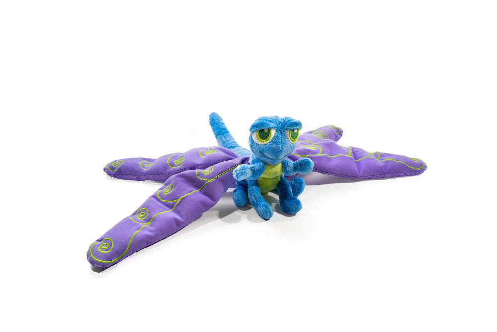 Flutter The Dragonfly weighted plush on a lap for calming pressure.