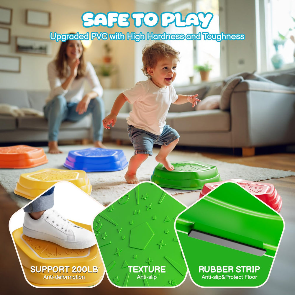 Calo safe design stepping stones feature non slip texture and floor protection.