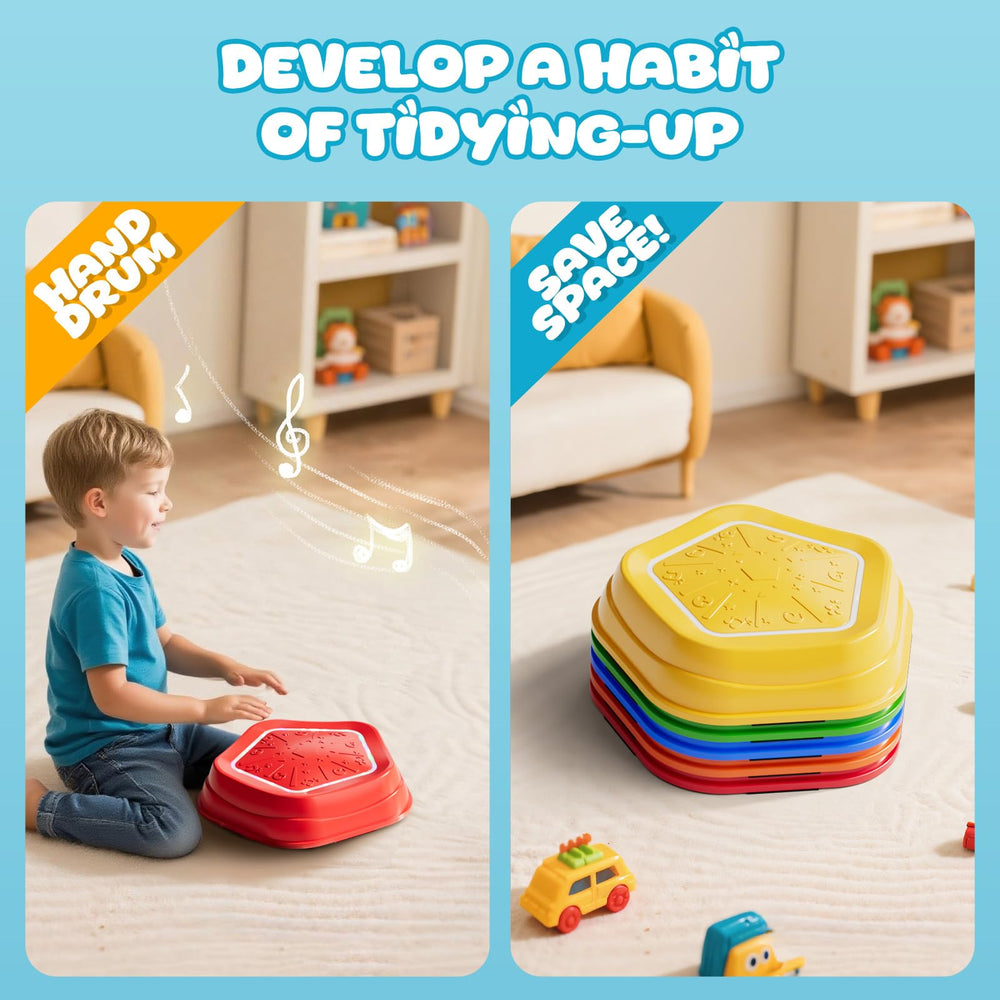 Calo stackable design helps tidy away after play sessions.
