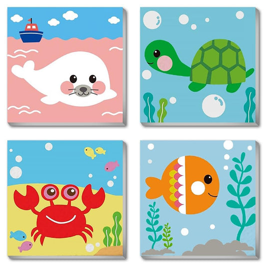 Canrichshop 4-pack framed paint by numbers for kids sea animals, beginner-friendly and wall-ready.
