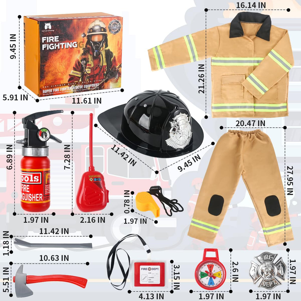 Captain Chaowing firefighter axe prop sparks pretend rescue adventures.