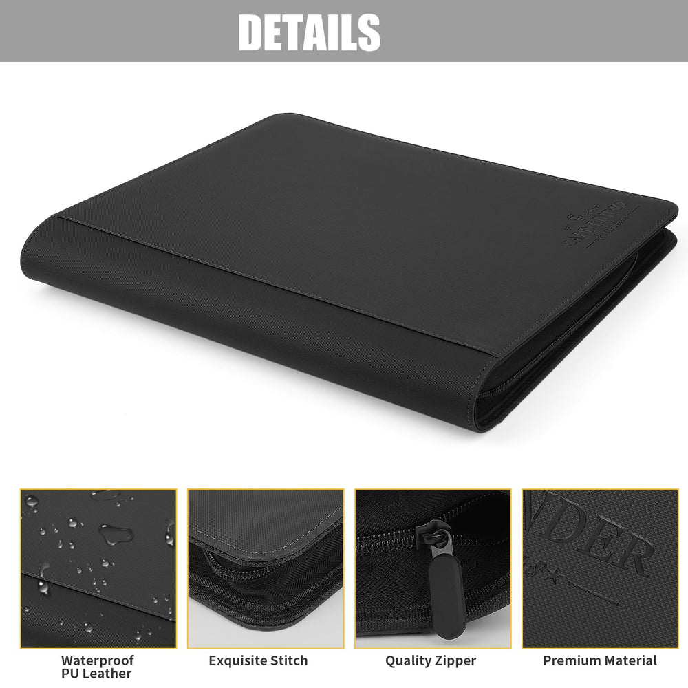 CARDBINDER Toploader Binder side view highlights compact professional design in black.