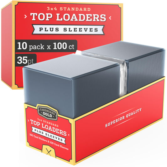Cardboard Gold 35pt top loader front view with crystal-clear protection