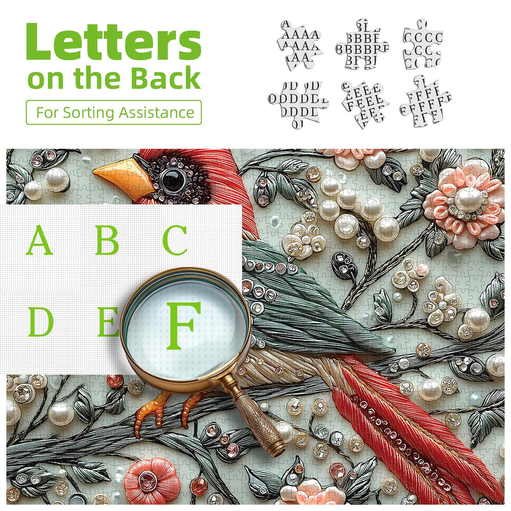 Cardinal puzzle pieces with back letters A B C for sorting