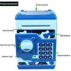 Cargooy piggy bank camouflage blue password lock closeup for secure savings