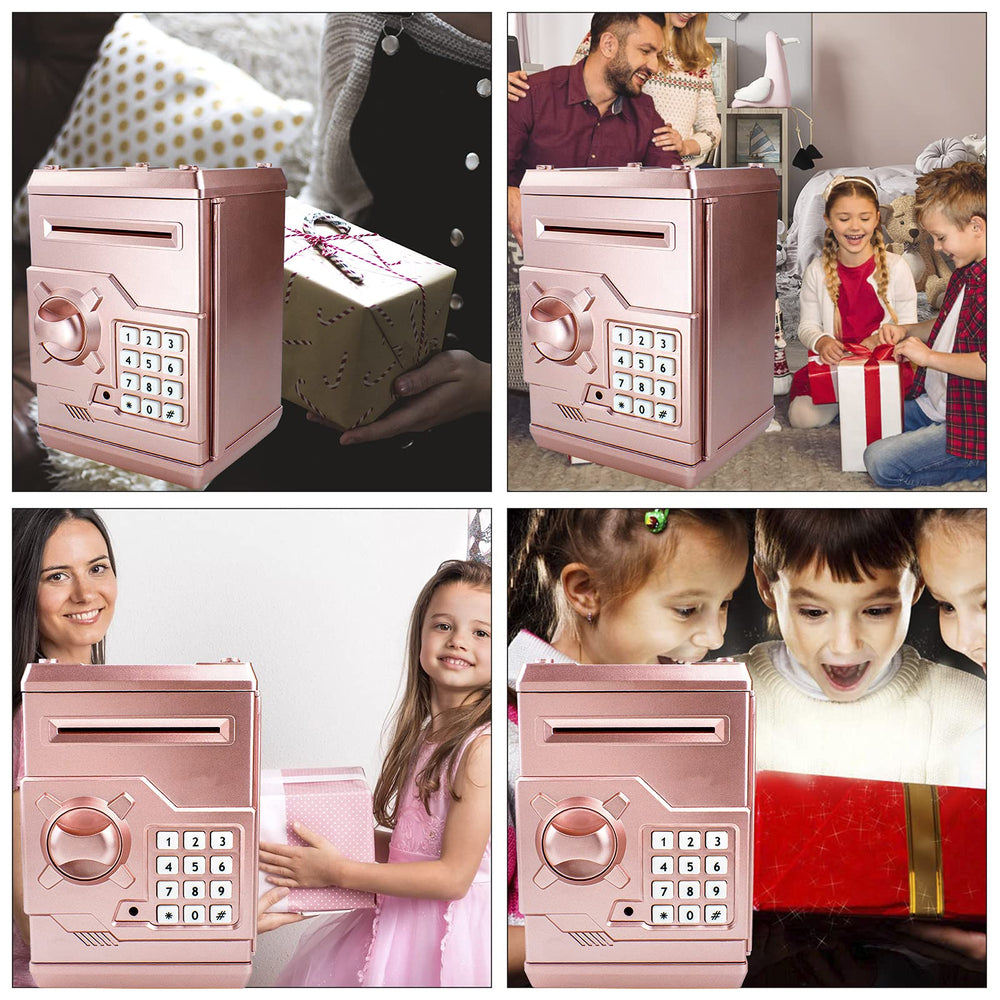 Cargooy Mini ATM Piggy Bank rose gold battery compartment enables portability
