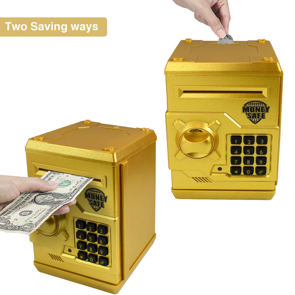 Cargooy mini ATM piggy bank side view, compact and kid-friendly.