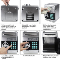 Cargooy piggy bank battery compartment image indicates battery powered operation