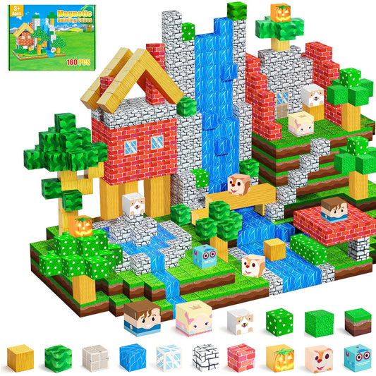 Carlle magnetic blocks 160pcs forest world assembly spark imaginative forest-themed construction.