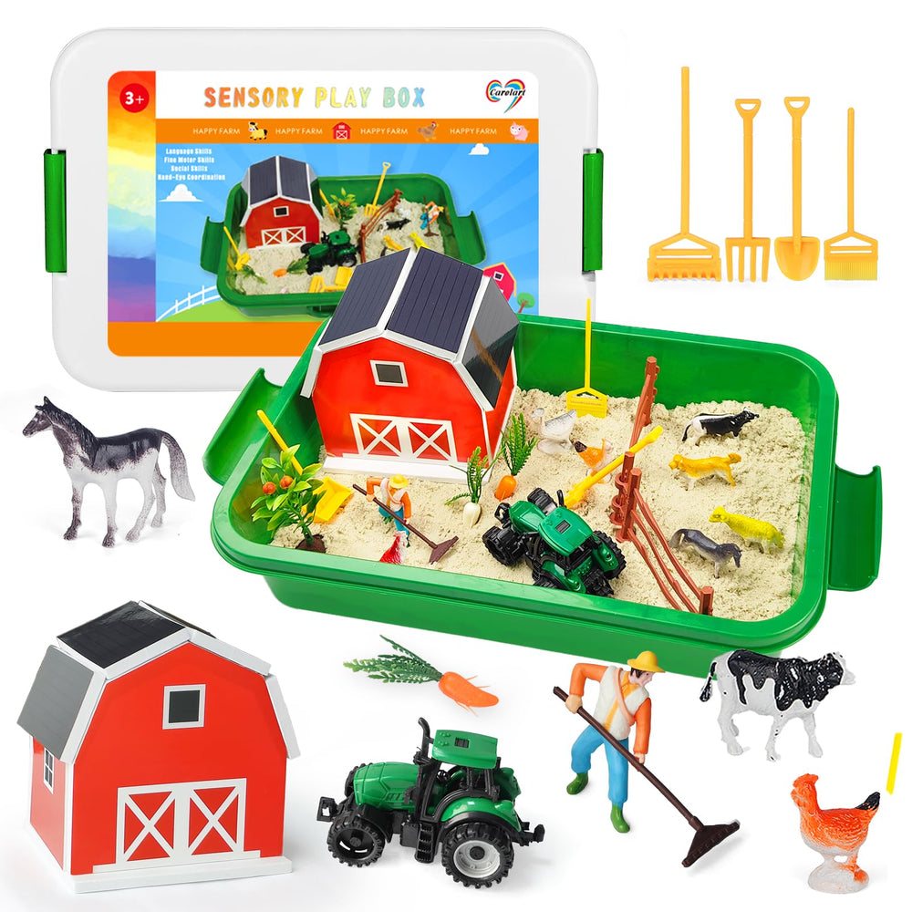 Carolart farm sensory bin with foam barn for imaginative play and early learning