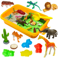 Carolart Jungle Sensory Bin setup with jungle props for imaginative exploration
