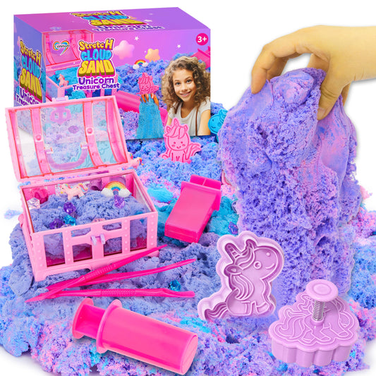 Carolart Unicorn Stretchy Cloud Sand pink and blue for tactile play and color mixing.