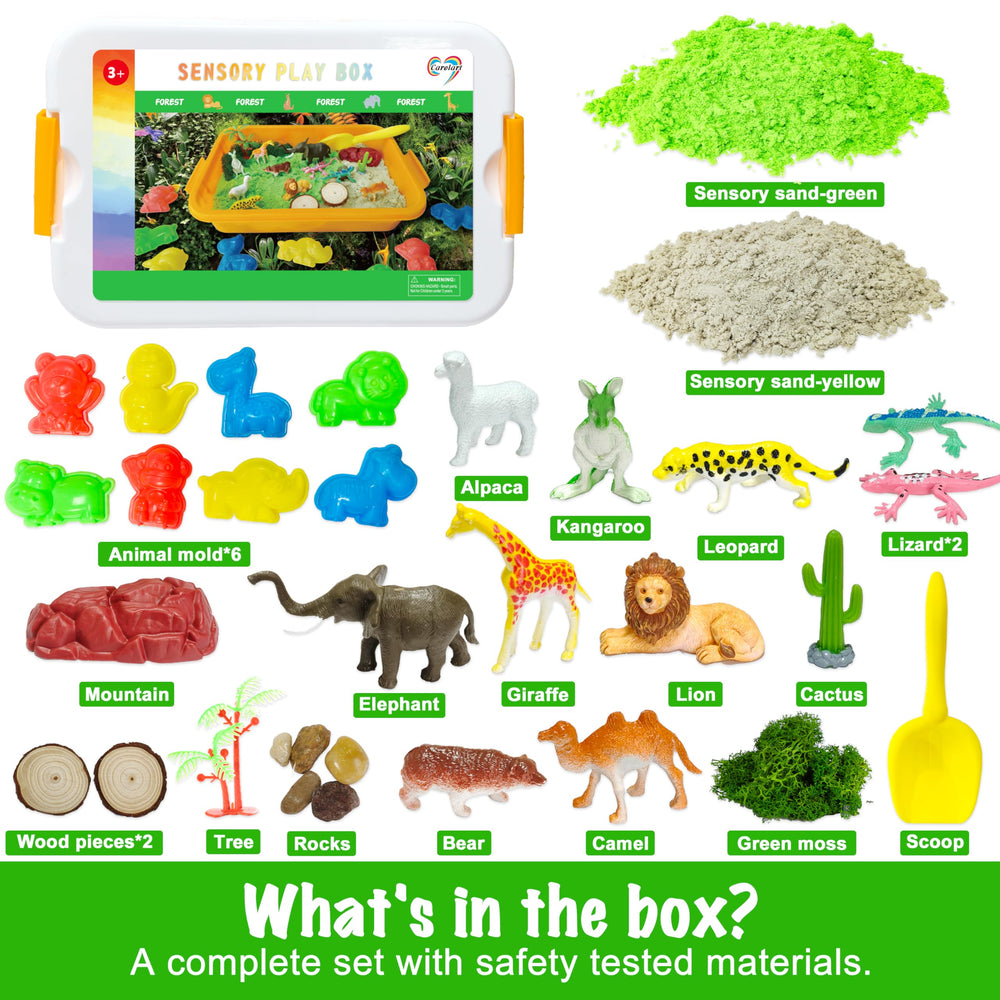 Carolart Wild Forest Sandbox scene featuring green sand and natural textures for sensory play