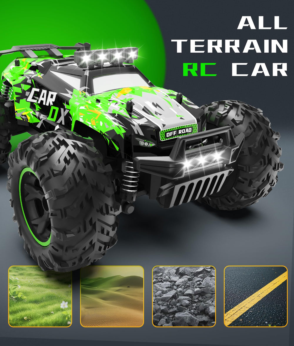 Carox off-road monster truck LED lights illuminate night racing.