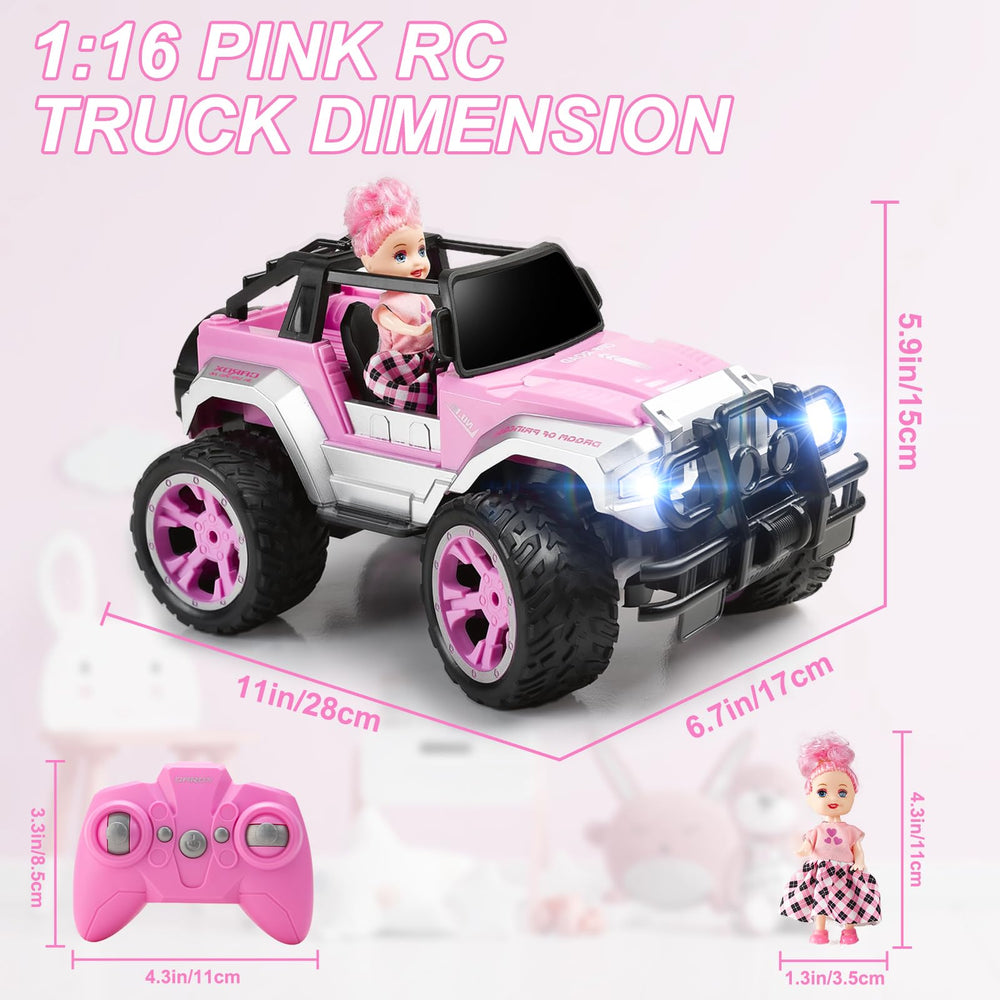 Carox pink RC car has a front bumper for crash protection and durability.