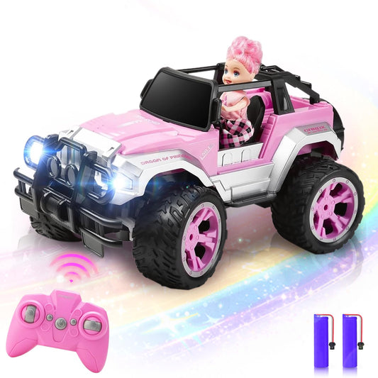 Carox pink RC car front view ready for indoor and outdoor play.