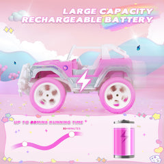 Carox Pink RC Jeep with Doll featuring a sturdy front bumper for outdoor use