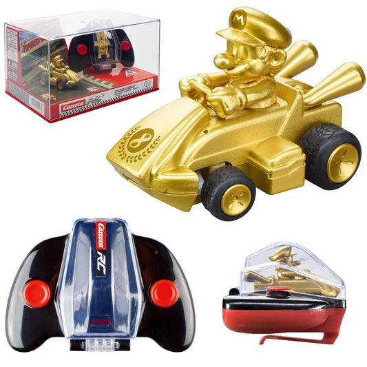 Carrera Nintendo Mario Kart Gold Mario RC car front view for display and collectability