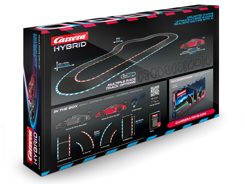 Carrera packaging and store display showcase the set attractively.
