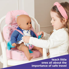 Casdon Baby Huggles Baby Huggle buckles secure dolls during pretend trips.