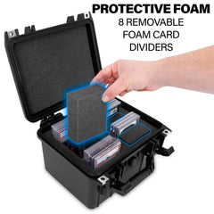 Casematix graded card case folding handle enables easy transport.
