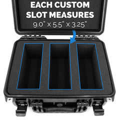 CASEMATIX waterproof graded card storage box foam slots demonstrate precise fit for slabs